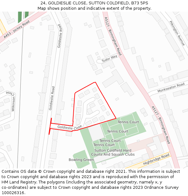 24, GOLDIESLIE CLOSE, SUTTON COLDFIELD, B73 5PS: Location map and indicative extent of plot