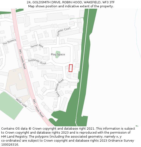 24, GOLDSMITH DRIVE, ROBIN HOOD, WAKEFIELD, WF3 3TF: Location map and indicative extent of plot