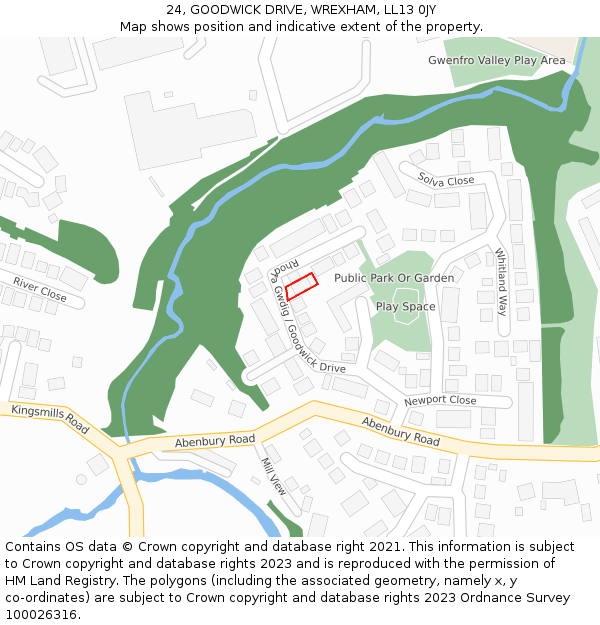 24, GOODWICK DRIVE, WREXHAM, LL13 0JY: Location map and indicative extent of plot