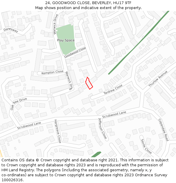 24, GOODWOOD CLOSE, BEVERLEY, HU17 9TF: Location map and indicative extent of plot