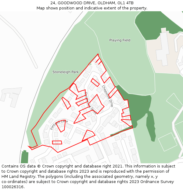 24, GOODWOOD DRIVE, OLDHAM, OL1 4TB: Location map and indicative extent of plot