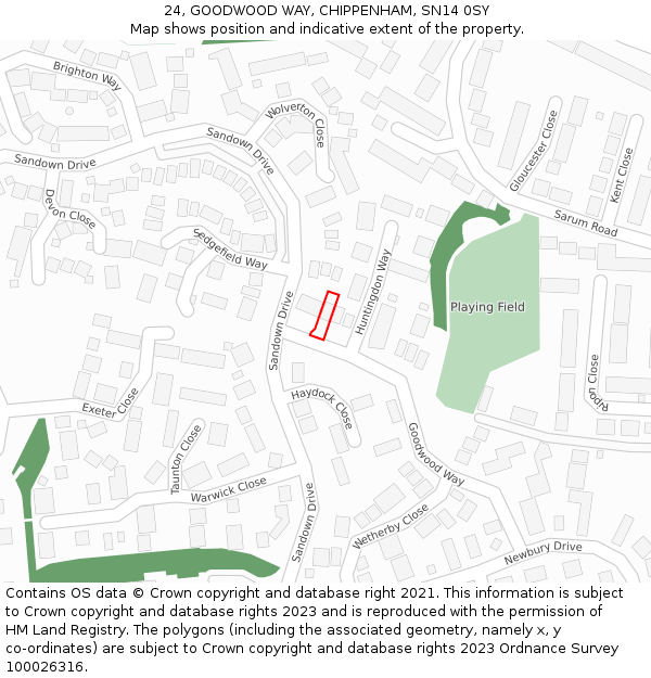 24, GOODWOOD WAY, CHIPPENHAM, SN14 0SY: Location map and indicative extent of plot