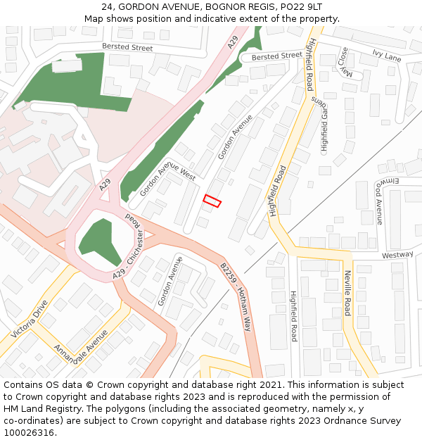 24, GORDON AVENUE, BOGNOR REGIS, PO22 9LT: Location map and indicative extent of plot