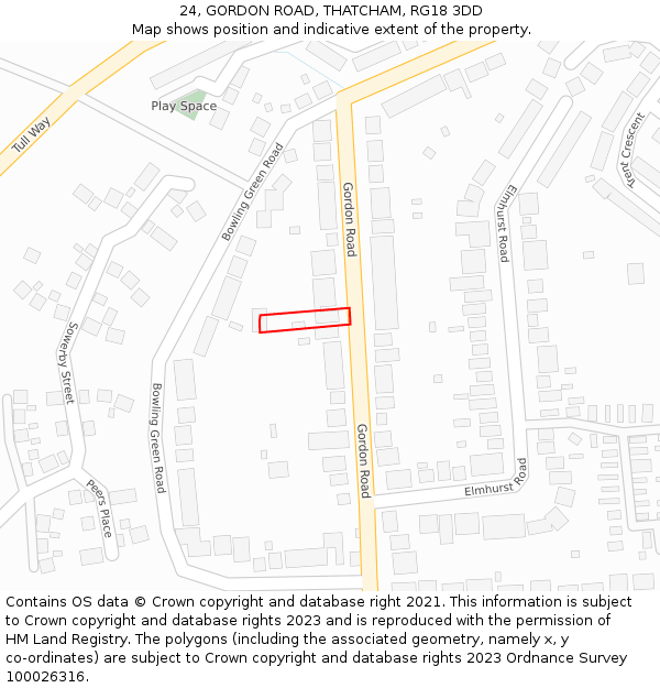 24, GORDON ROAD, THATCHAM, RG18 3DD: Location map and indicative extent of plot