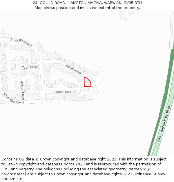 24, GOULD ROAD, HAMPTON MAGNA, WARWICK, CV35 8TU: Location map and indicative extent of plot