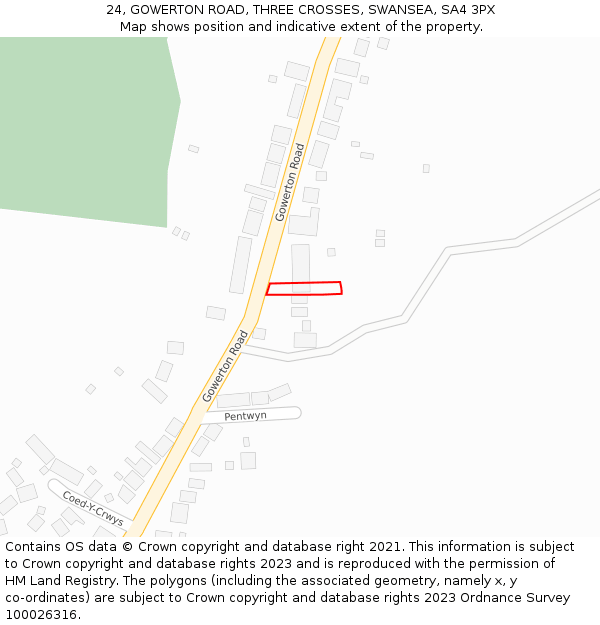 24, GOWERTON ROAD, THREE CROSSES, SWANSEA, SA4 3PX: Location map and indicative extent of plot