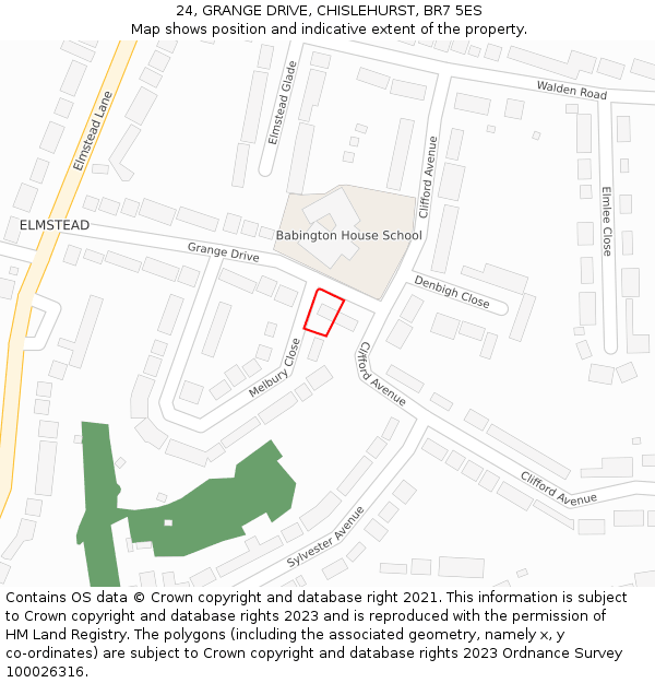 24, GRANGE DRIVE, CHISLEHURST, BR7 5ES: Location map and indicative extent of plot