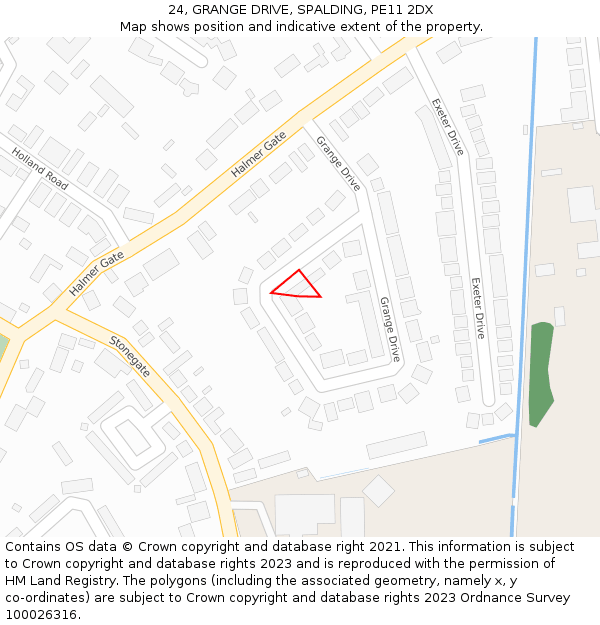 24, GRANGE DRIVE, SPALDING, PE11 2DX: Location map and indicative extent of plot