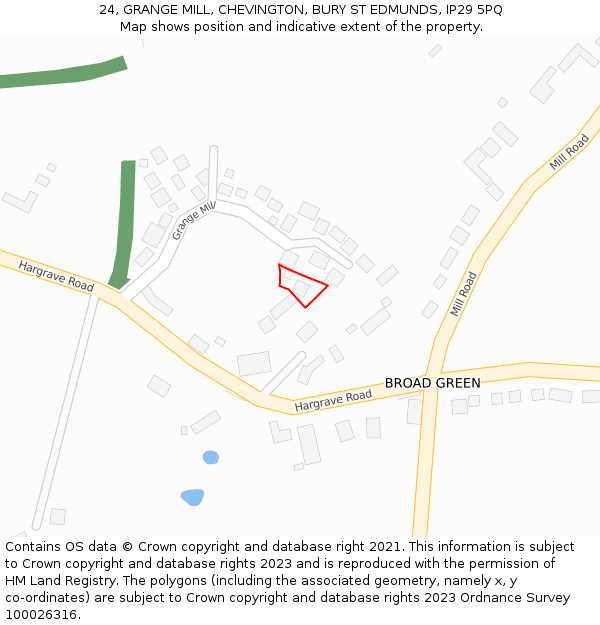 24, GRANGE MILL, CHEVINGTON, BURY ST EDMUNDS, IP29 5PQ: Location map and indicative extent of plot