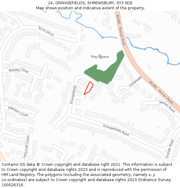 24, GRANGEFIELDS, SHREWSBURY, SY3 9DE: Location map and indicative extent of plot