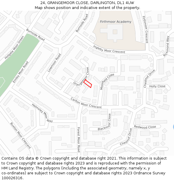 24, GRANGEMOOR CLOSE, DARLINGTON, DL1 4UW: Location map and indicative extent of plot