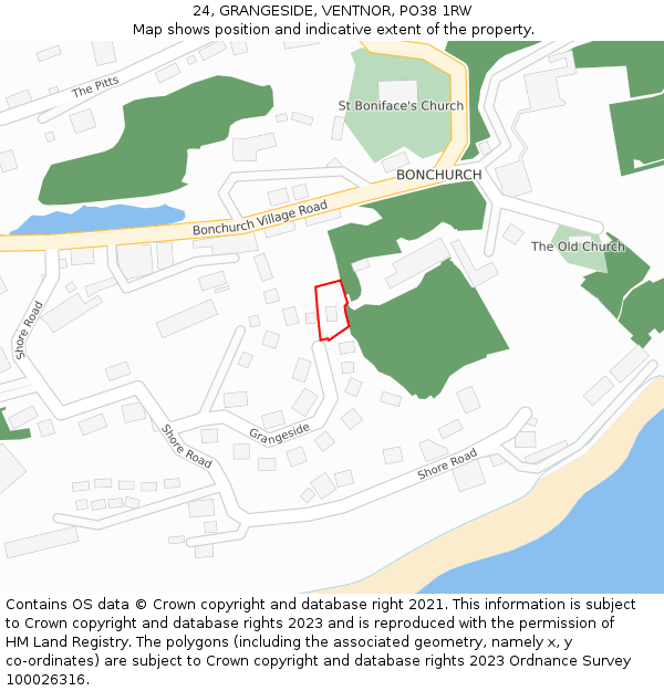 24, GRANGESIDE, VENTNOR, PO38 1RW: Location map and indicative extent of plot