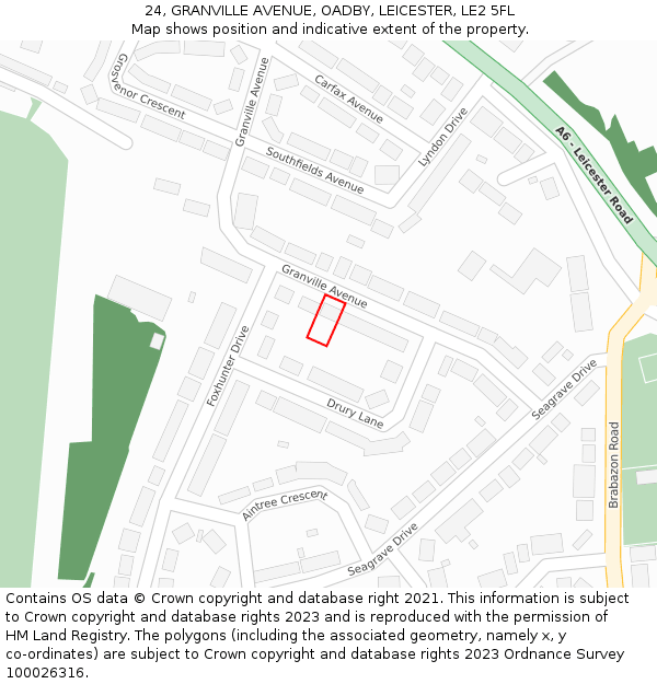 24, GRANVILLE AVENUE, OADBY, LEICESTER, LE2 5FL: Location map and indicative extent of plot