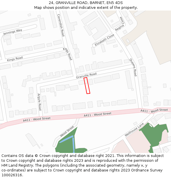 24, GRANVILLE ROAD, BARNET, EN5 4DS: Location map and indicative extent of plot