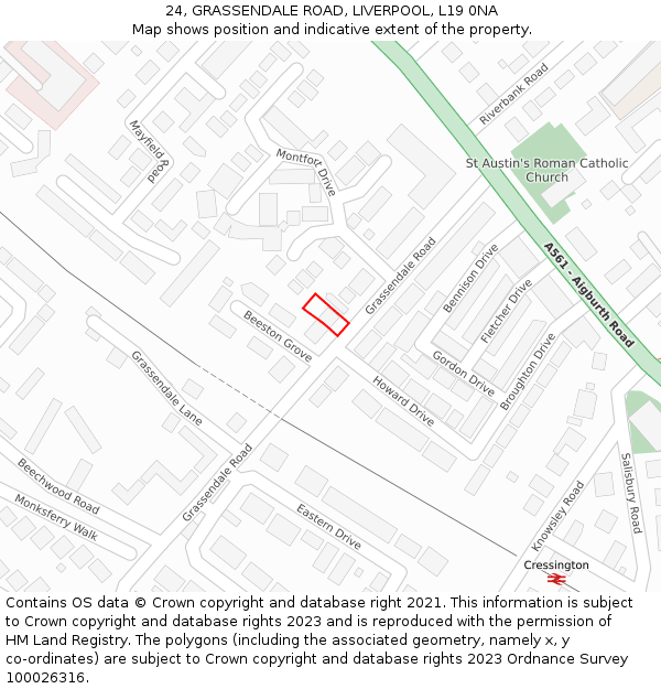 24, GRASSENDALE ROAD, LIVERPOOL, L19 0NA: Location map and indicative extent of plot