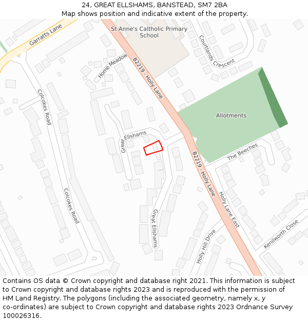 24, GREAT ELLSHAMS, BANSTEAD, SM7 2BA: Location map and indicative extent of plot