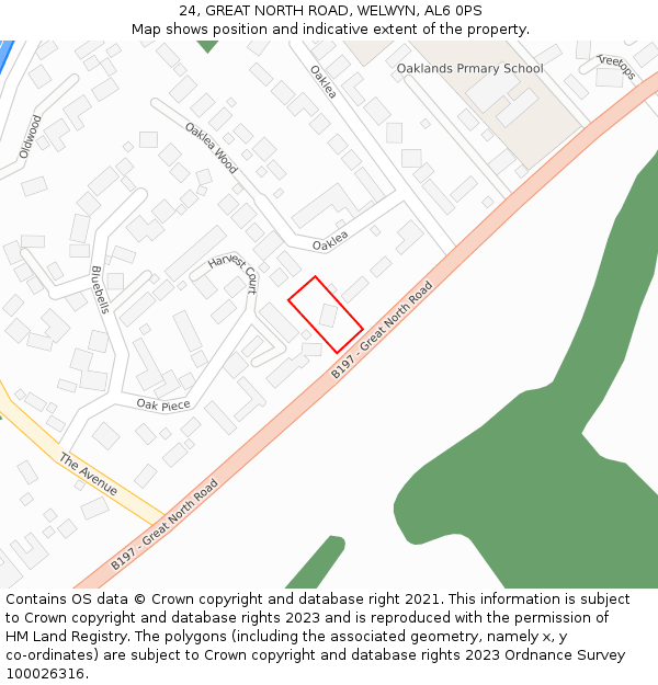 24, GREAT NORTH ROAD, WELWYN, AL6 0PS: Location map and indicative extent of plot