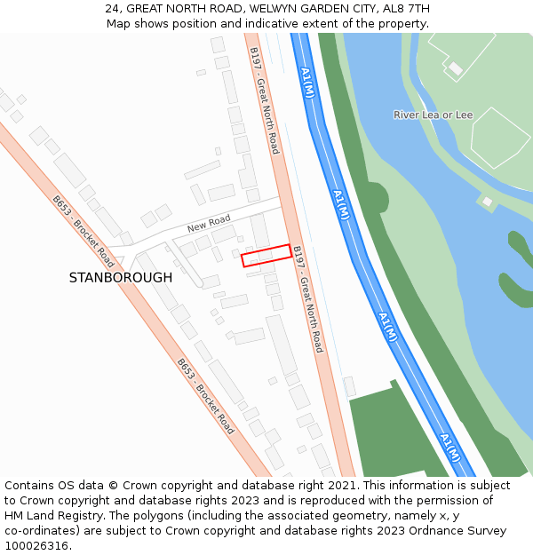 24, GREAT NORTH ROAD, WELWYN GARDEN CITY, AL8 7TH: Location map and indicative extent of plot