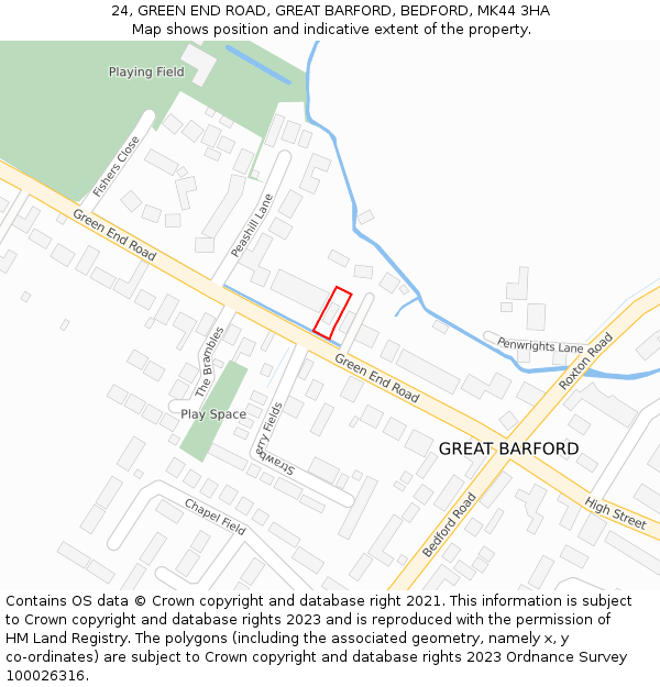 24, GREEN END ROAD, GREAT BARFORD, BEDFORD, MK44 3HA: Location map and indicative extent of plot