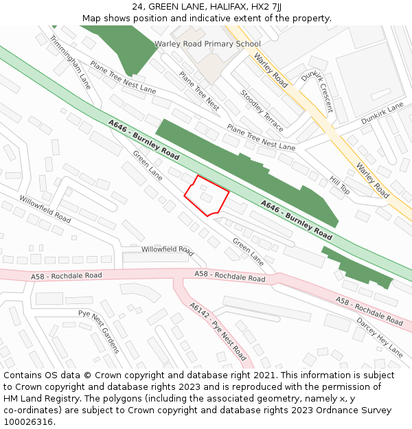 24, GREEN LANE, HALIFAX, HX2 7JJ: Location map and indicative extent of plot