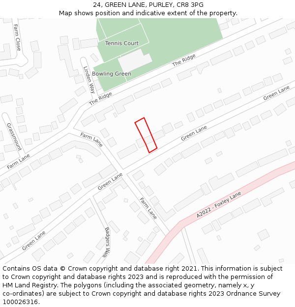 24, GREEN LANE, PURLEY, CR8 3PG: Location map and indicative extent of plot