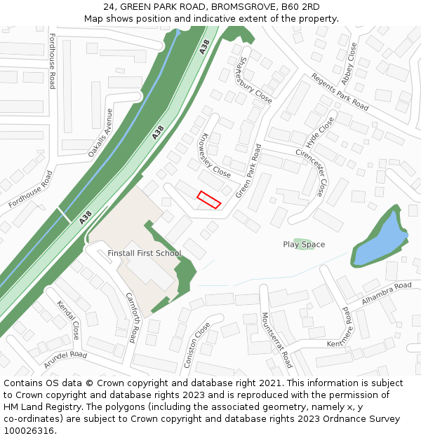 24, GREEN PARK ROAD, BROMSGROVE, B60 2RD: Location map and indicative extent of plot