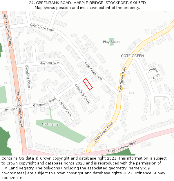 24, GREENBANK ROAD, MARPLE BRIDGE, STOCKPORT, SK6 5ED: Location map and indicative extent of plot