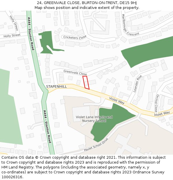 24, GREENVALE CLOSE, BURTON-ON-TRENT, DE15 9HJ: Location map and indicative extent of plot