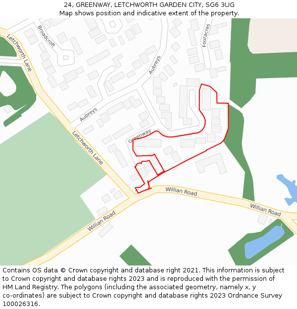 24, GREENWAY, LETCHWORTH GARDEN CITY, SG6 3UG: Location map and indicative extent of plot