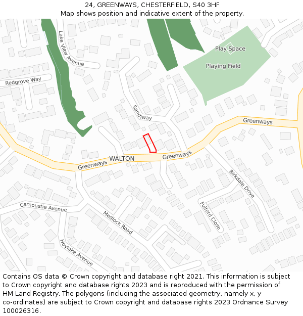 24, GREENWAYS, CHESTERFIELD, S40 3HF: Location map and indicative extent of plot