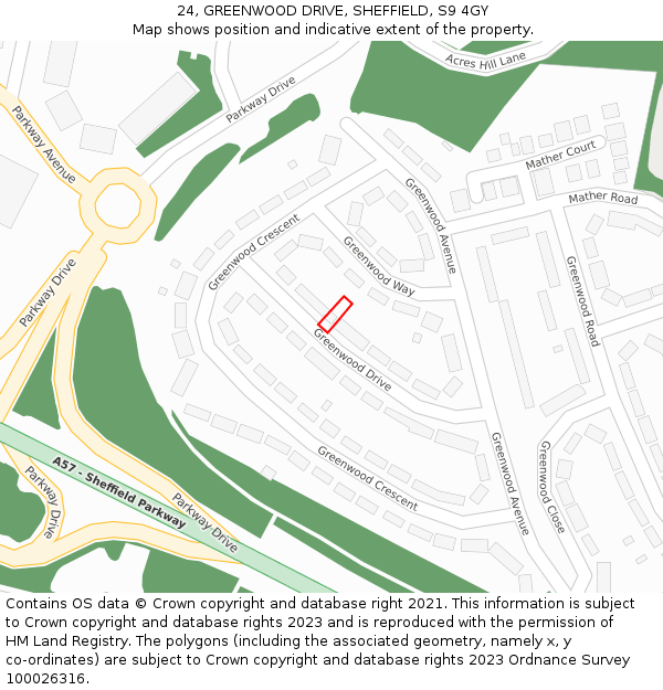 24, GREENWOOD DRIVE, SHEFFIELD, S9 4GY: Location map and indicative extent of plot