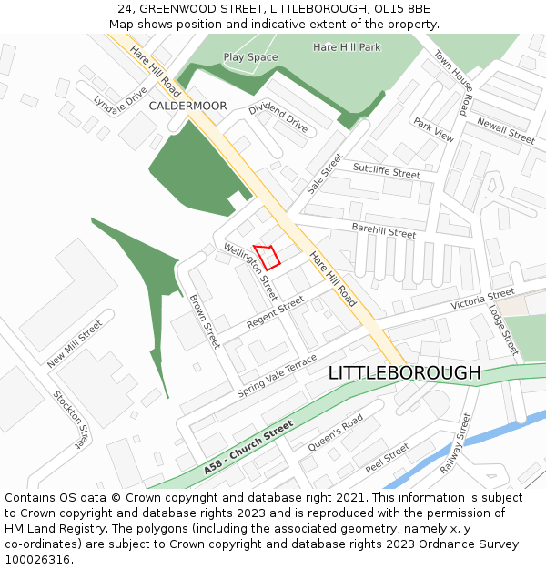 24, GREENWOOD STREET, LITTLEBOROUGH, OL15 8BE: Location map and indicative extent of plot