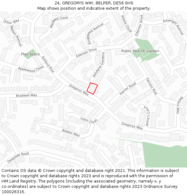 24, GREGORYS WAY, BELPER, DE56 0HS: Location map and indicative extent of plot