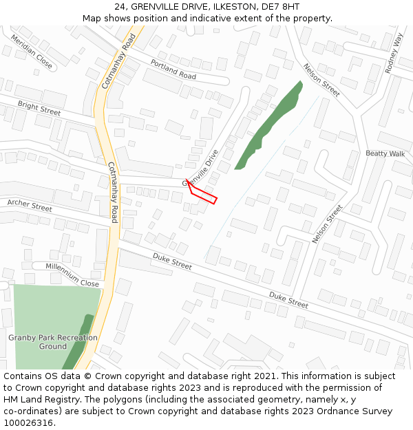 24, GRENVILLE DRIVE, ILKESTON, DE7 8HT: Location map and indicative extent of plot