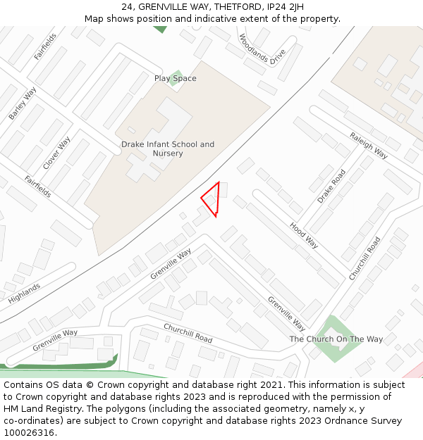 24, GRENVILLE WAY, THETFORD, IP24 2JH: Location map and indicative extent of plot