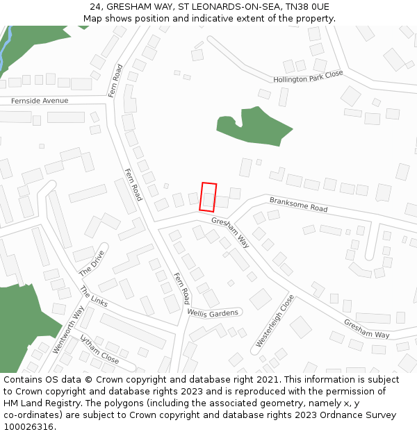 24, GRESHAM WAY, ST LEONARDS-ON-SEA, TN38 0UE: Location map and indicative extent of plot