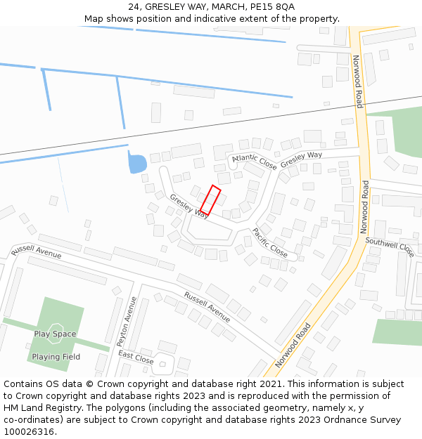 24, GRESLEY WAY, MARCH, PE15 8QA: Location map and indicative extent of plot