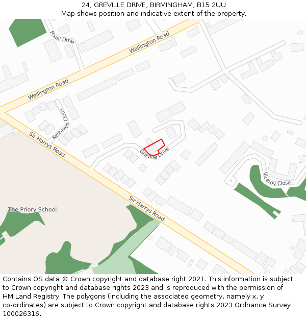 24, GREVILLE DRIVE, BIRMINGHAM, B15 2UU: Location map and indicative extent of plot
