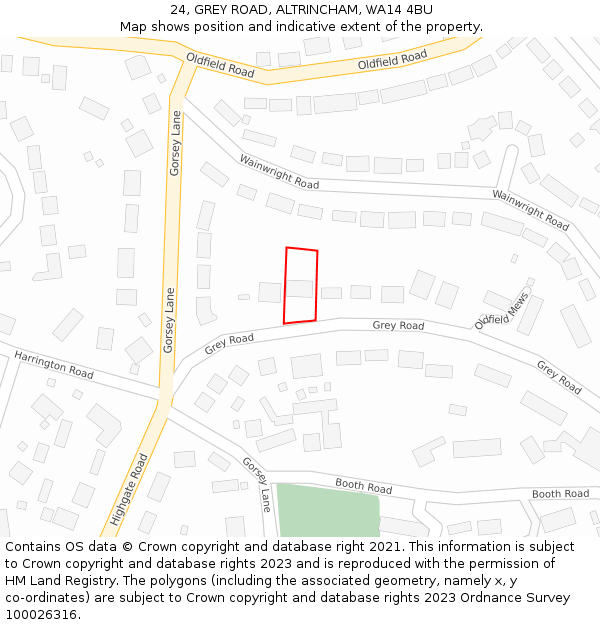 24, GREY ROAD, ALTRINCHAM, WA14 4BU: Location map and indicative extent of plot