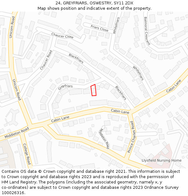 24, GREYFRIARS, OSWESTRY, SY11 2DX: Location map and indicative extent of plot