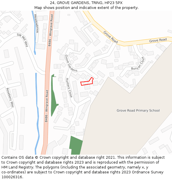 24, GROVE GARDENS, TRING, HP23 5PX: Location map and indicative extent of plot