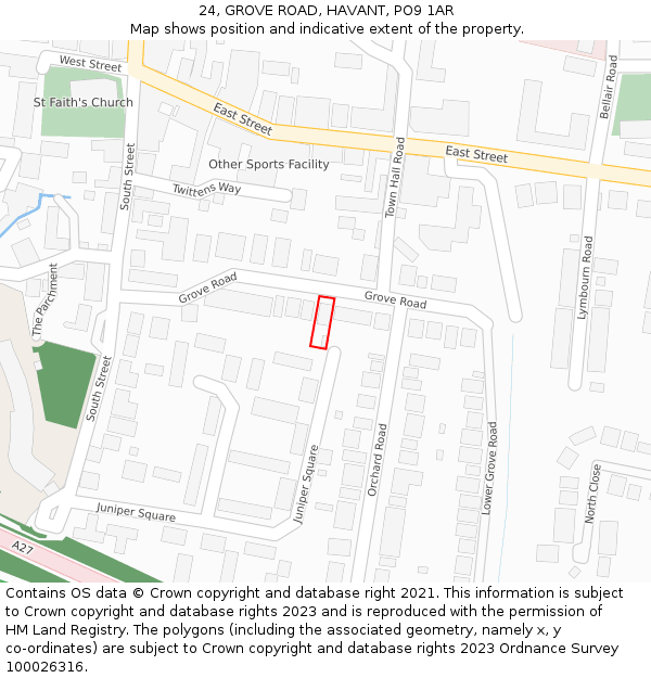 24, GROVE ROAD, HAVANT, PO9 1AR: Location map and indicative extent of plot