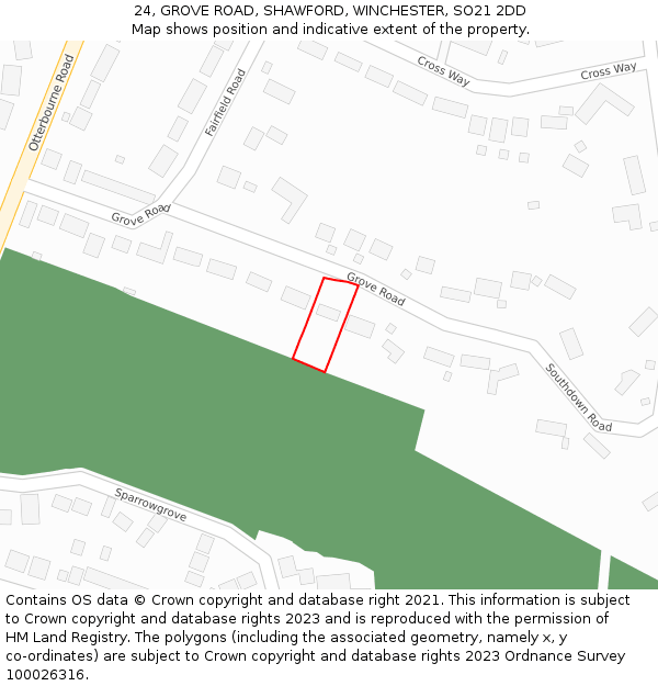 24, GROVE ROAD, SHAWFORD, WINCHESTER, SO21 2DD: Location map and indicative extent of plot