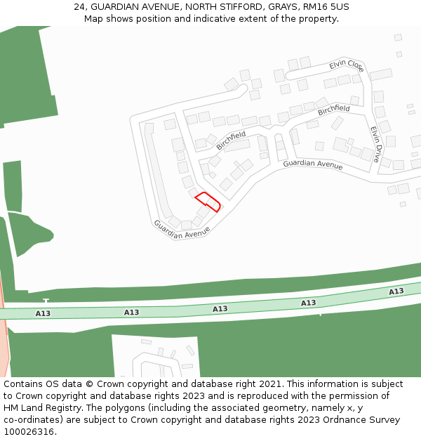 24, GUARDIAN AVENUE, NORTH STIFFORD, GRAYS, RM16 5US: Location map and indicative extent of plot