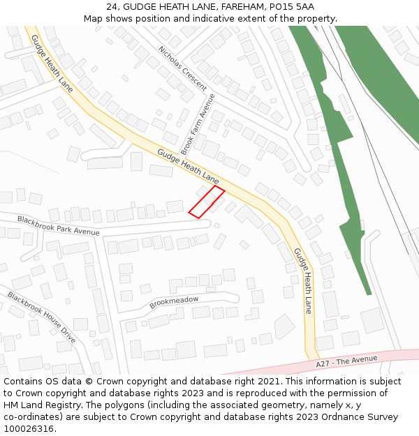 24, GUDGE HEATH LANE, FAREHAM, PO15 5AA: Location map and indicative extent of plot