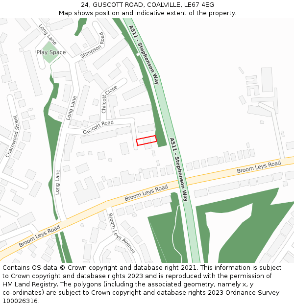 24, GUSCOTT ROAD, COALVILLE, LE67 4EG: Location map and indicative extent of plot