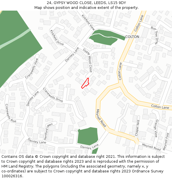 24, GYPSY WOOD CLOSE, LEEDS, LS15 9DY: Location map and indicative extent of plot