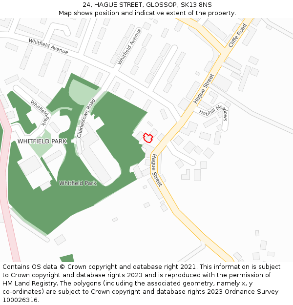 24, HAGUE STREET, GLOSSOP, SK13 8NS: Location map and indicative extent of plot