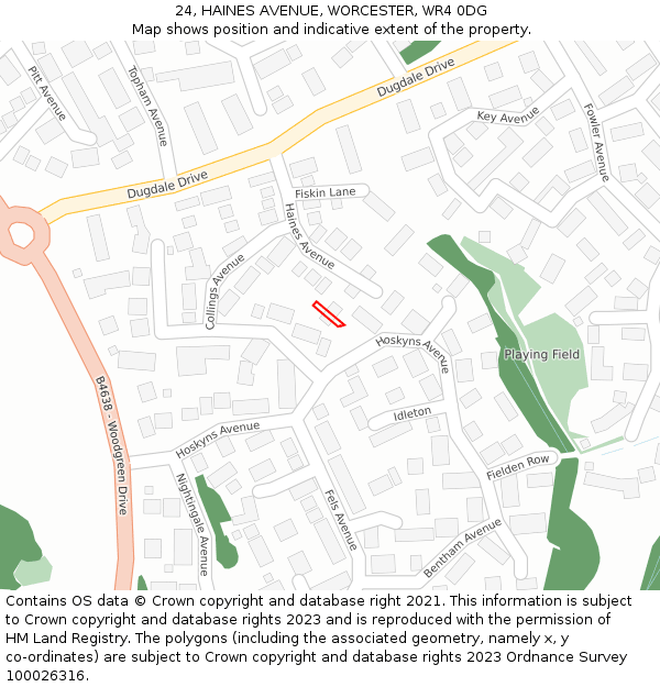 24, HAINES AVENUE, WORCESTER, WR4 0DG: Location map and indicative extent of plot