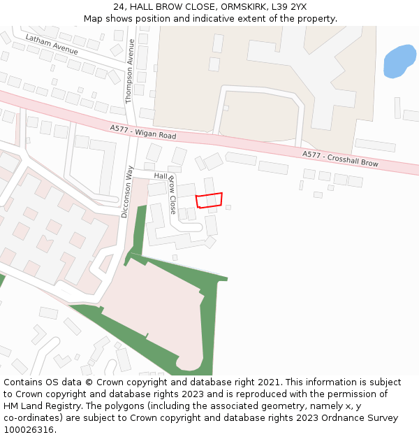 24, HALL BROW CLOSE, ORMSKIRK, L39 2YX: Location map and indicative extent of plot